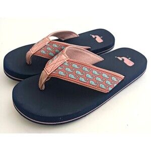 Vineyard Vines Kids Flip Flops Sz 5 Navy w Pink Wide Straps